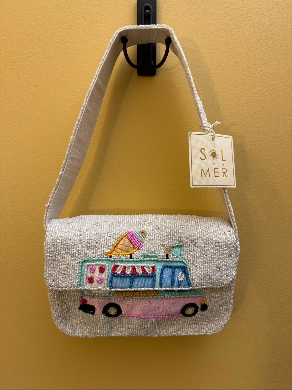 Sol and Mer White hand Beaded Ice Cream Truck Shoulder Bag NWT Tik Tok viral